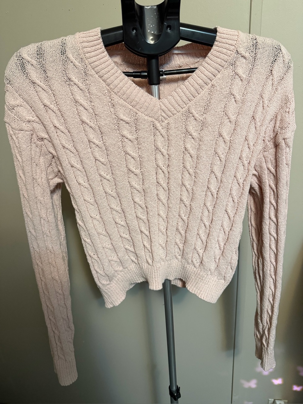 Cotton On Peony Pink Cropped Cable Knit V-Neck Pullover Sweater - Size M